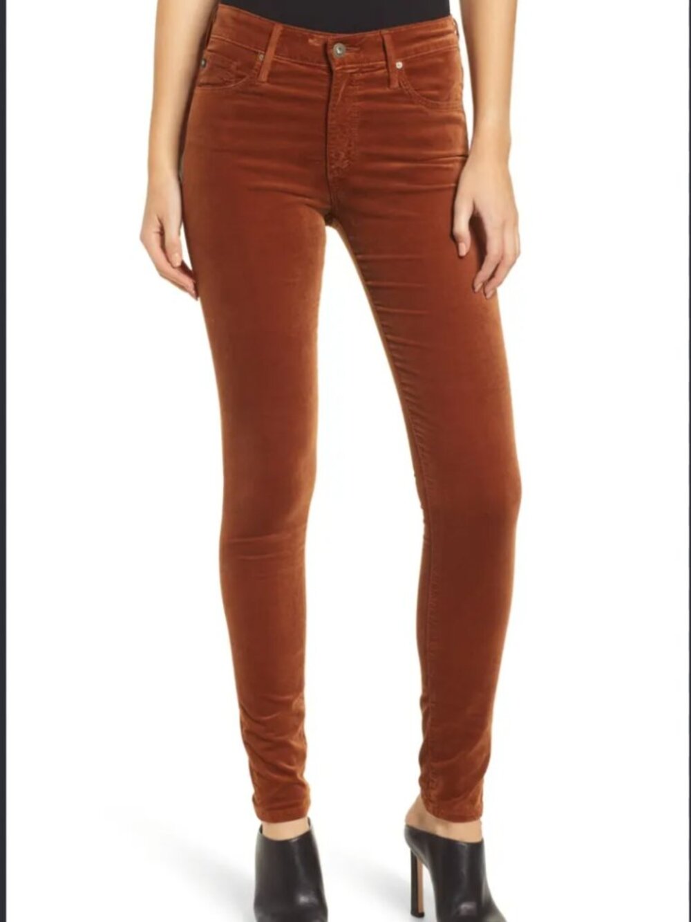 AG Adriano Goldschmied The Farrah High-Rise Skinny Velvet Jeans – Rust/Cinnamon